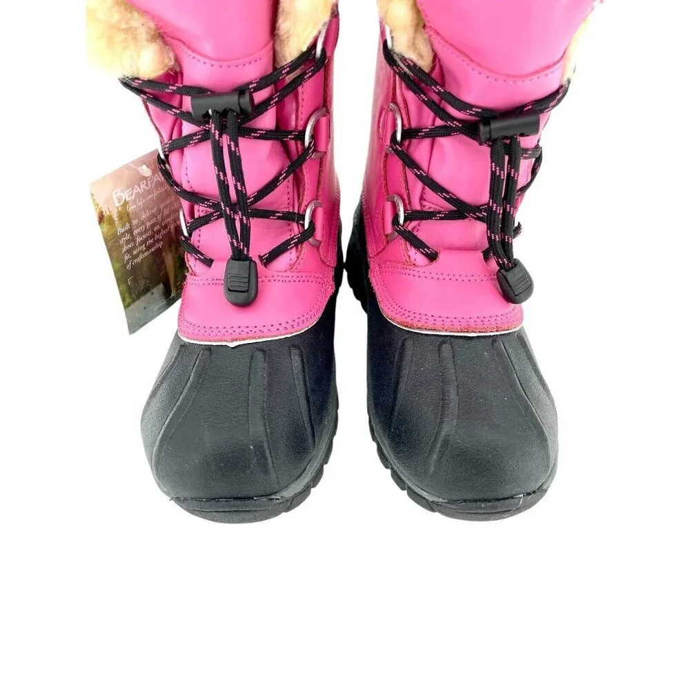 Bearpaw Kelly Boots Pink Leather Fur Lined Girls Toddler Youth SZ 2 New